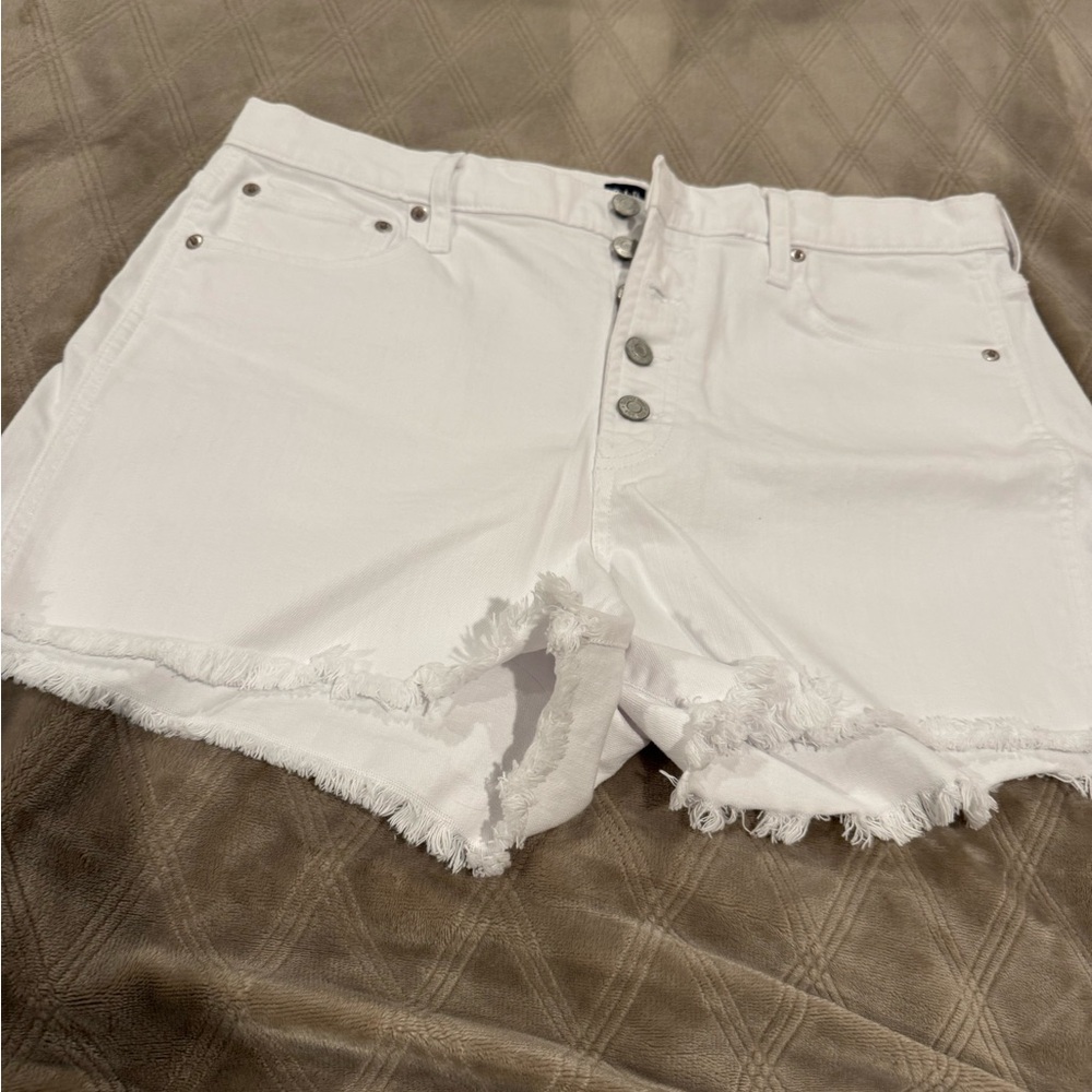 White Frayed Denim Shorts